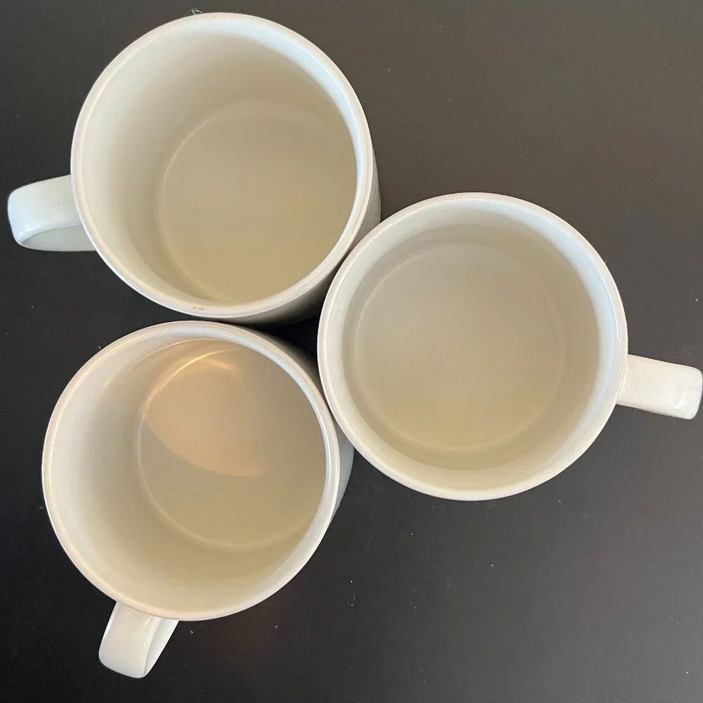 Pottery Barn MASON STONEWARE Ivory White Mugs Cups Set of 3 Stackable 15oz
